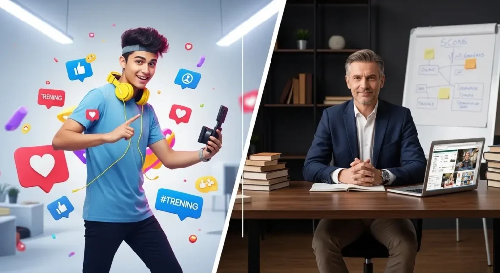 Comparison between viral young creator and authority-based 35+ YouTube creator