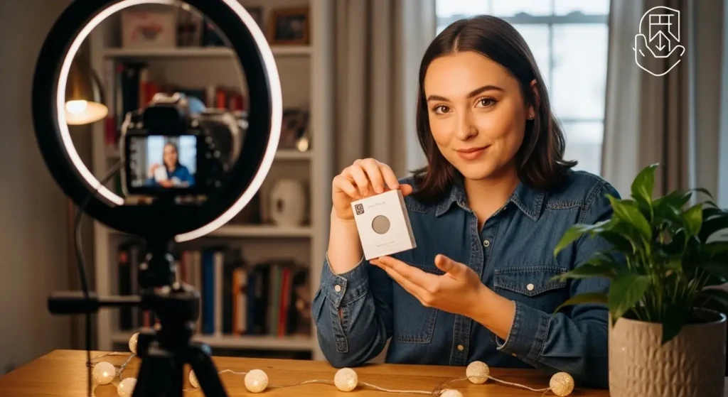 Small YouTuber collaborating with a brand sponsorship in a home studio.