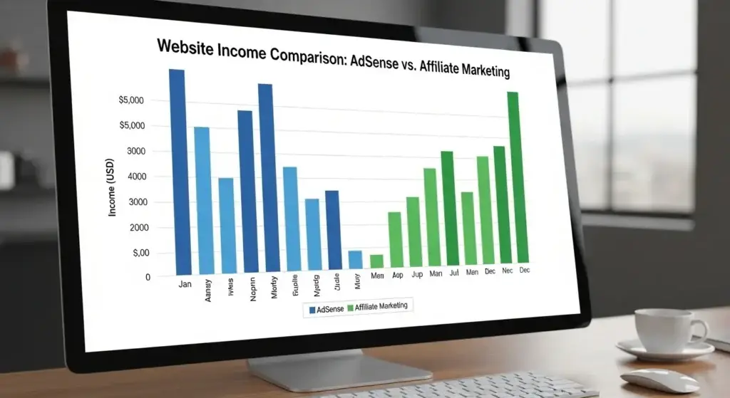 Comparison of YouTube AdSense earnings and website affiliate income