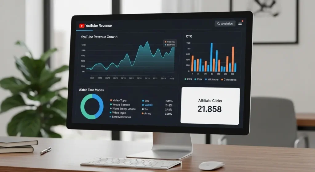 YouTube analytics dashboard showing income growth from multiple monetization streams.
