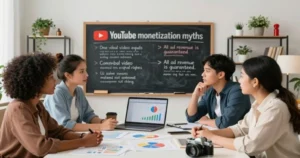 YouTube creator analyzing low revenue analytics representing monetization myths
