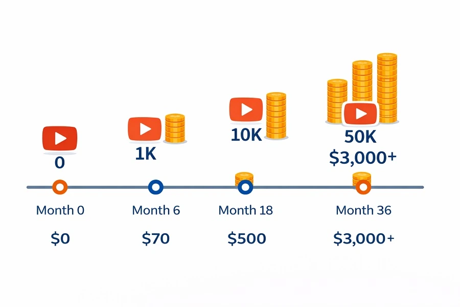 Realistic timeline showing how long it takes a small professional YouTube channel to earn money
