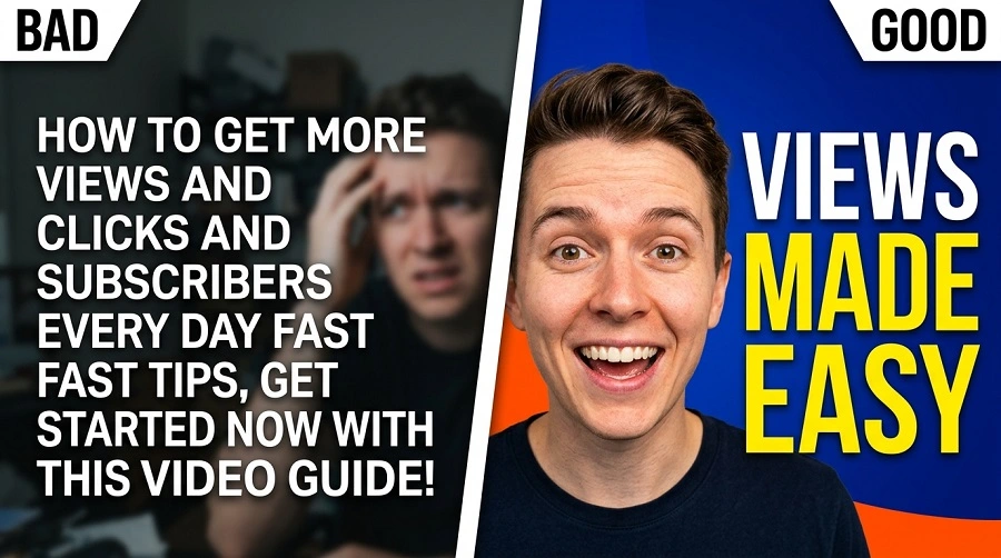 Comparison between a bad, cluttered thumbnail and a good, high-CTR thumbnail.